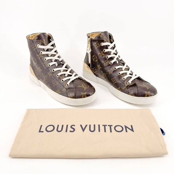 Louis Vuitton Shoes - Louis Vuitton High Top Sneaker Boot EU 37 US 7 Brown LV Monogram Trainer Bootie